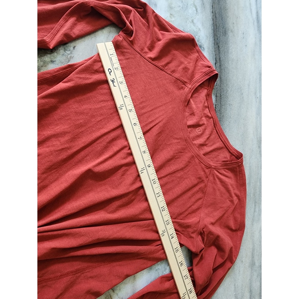 Lululemon Long Sleeve Top Terracotta Red Raglan Front Knot Size 6 - Picture 5 of 8